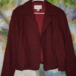 Vintage Nygard Collection Red and Black Check Houndstooth Open Front Blazer